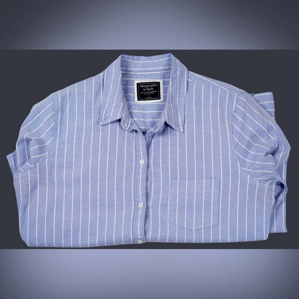 Abercrombie & Fitch Women’s Blue Striped Button Down Cotton Blend Shirt – Size L - Picture 9 of 16